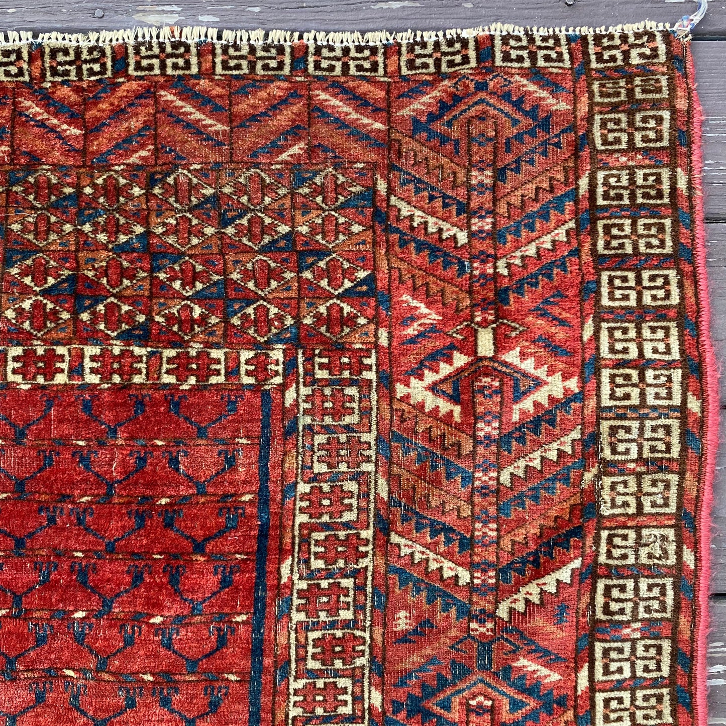 Antique Rug, 4' 1 x 4' 3 Red Orange