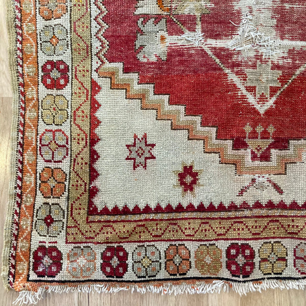 Antique Rug, 3' 1 x 4' 3 Red Turkish