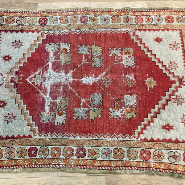 Antique Rug, 3' 1 x 4' 3 Red Turkish