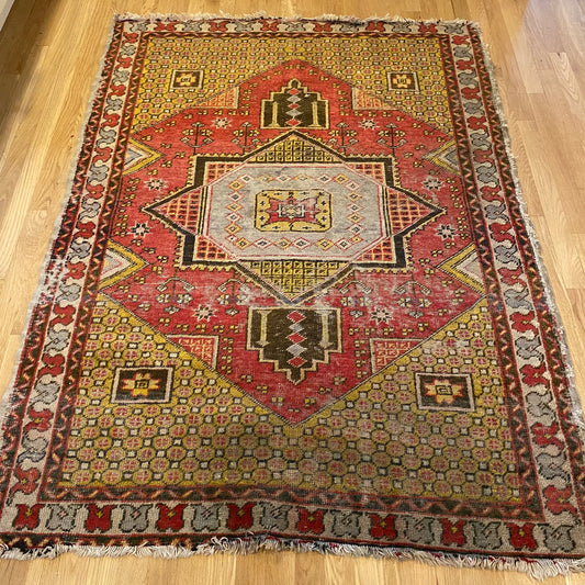 Antique Rug, 4' 4 x 6' Red