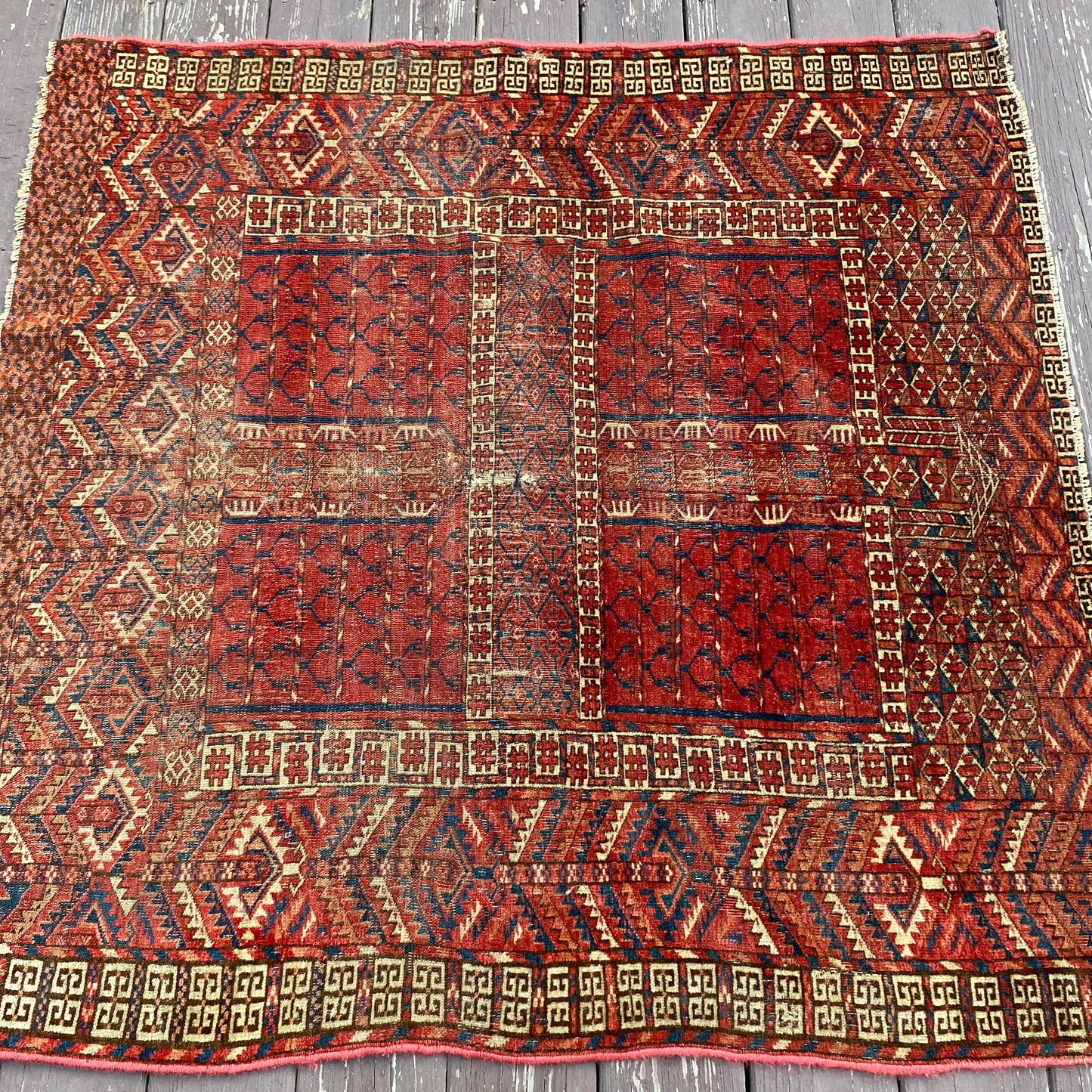 Antique Rug, 4' 1 x 4' 3 Red Orange