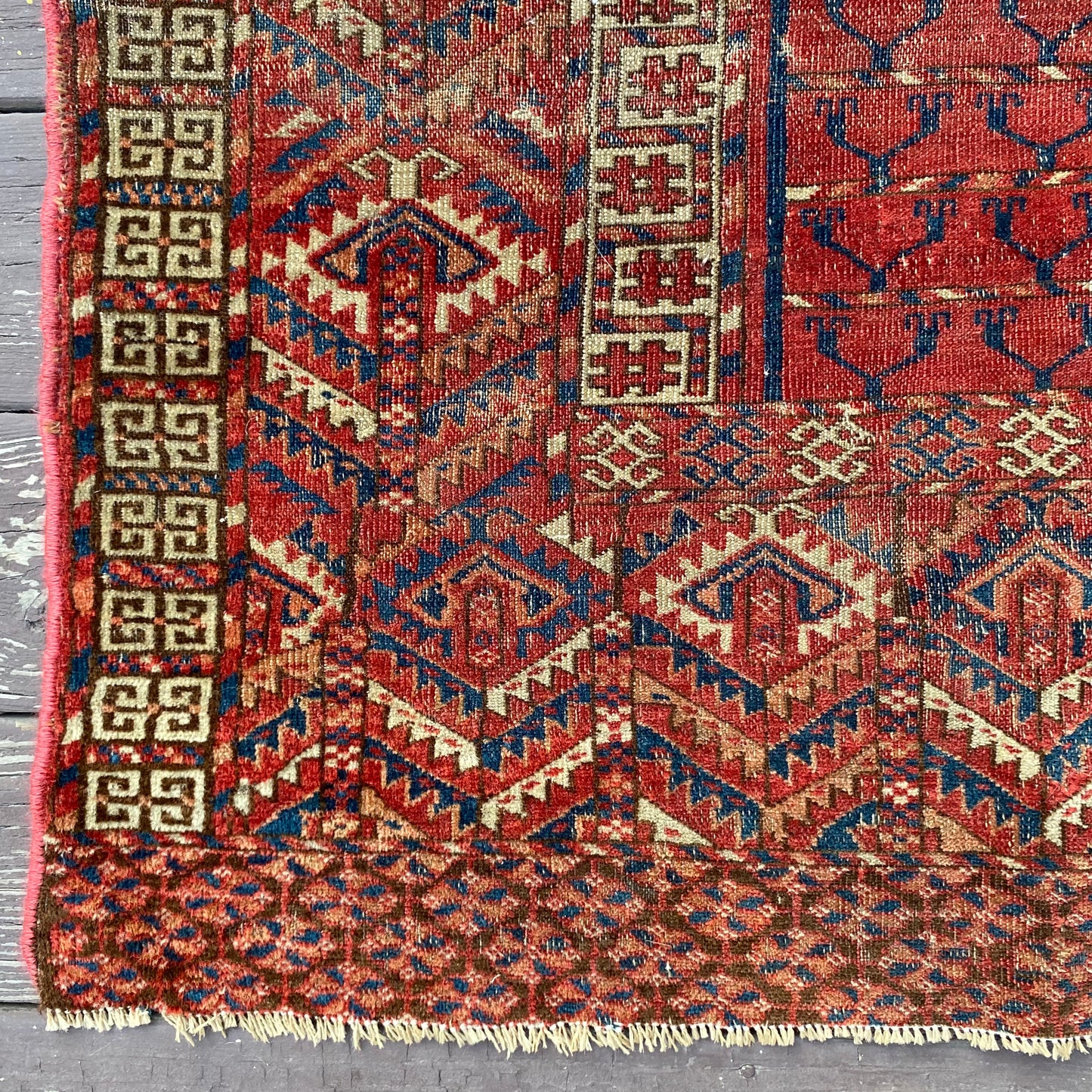 Antique Rug, 4' 1 x 4' 3 Red Orange