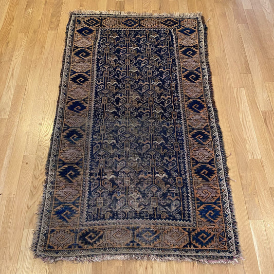 Antique Rug, 2' 10 x 4' 8 Blue