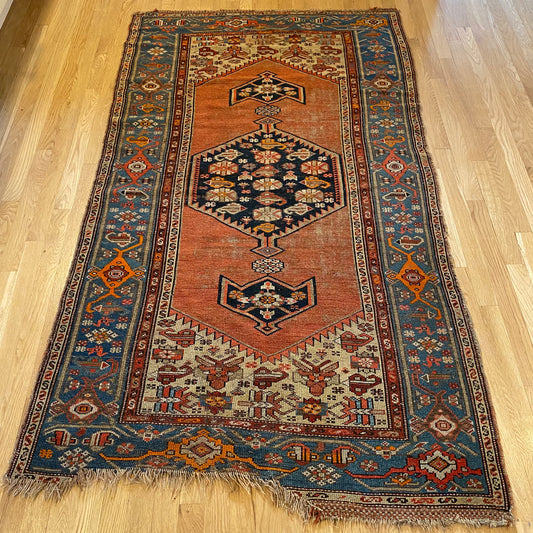 Antique Rug, 3' 10 x 6' 9 Red Orange