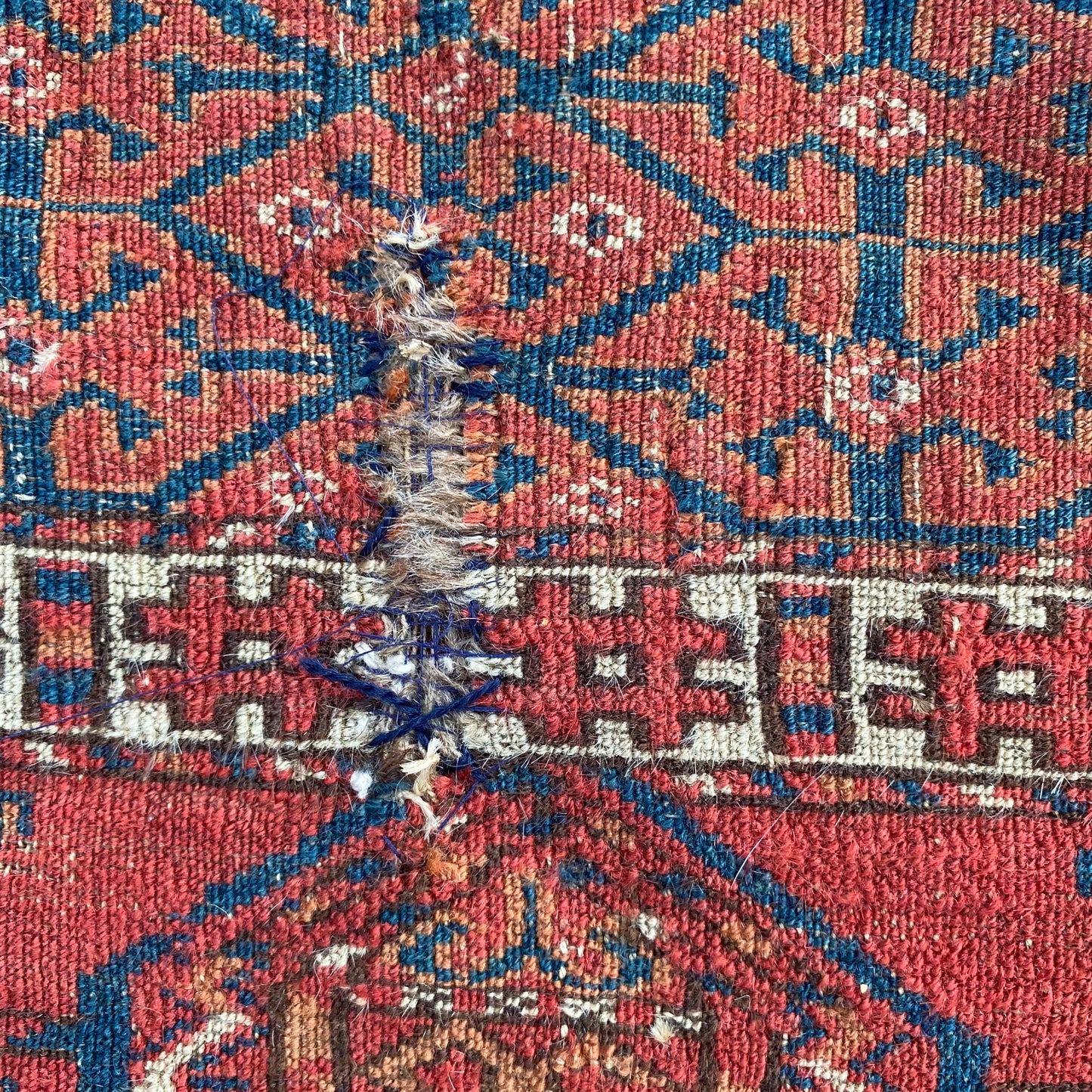 Antique Rug, 4' 1 x 4' 3 Red Orange