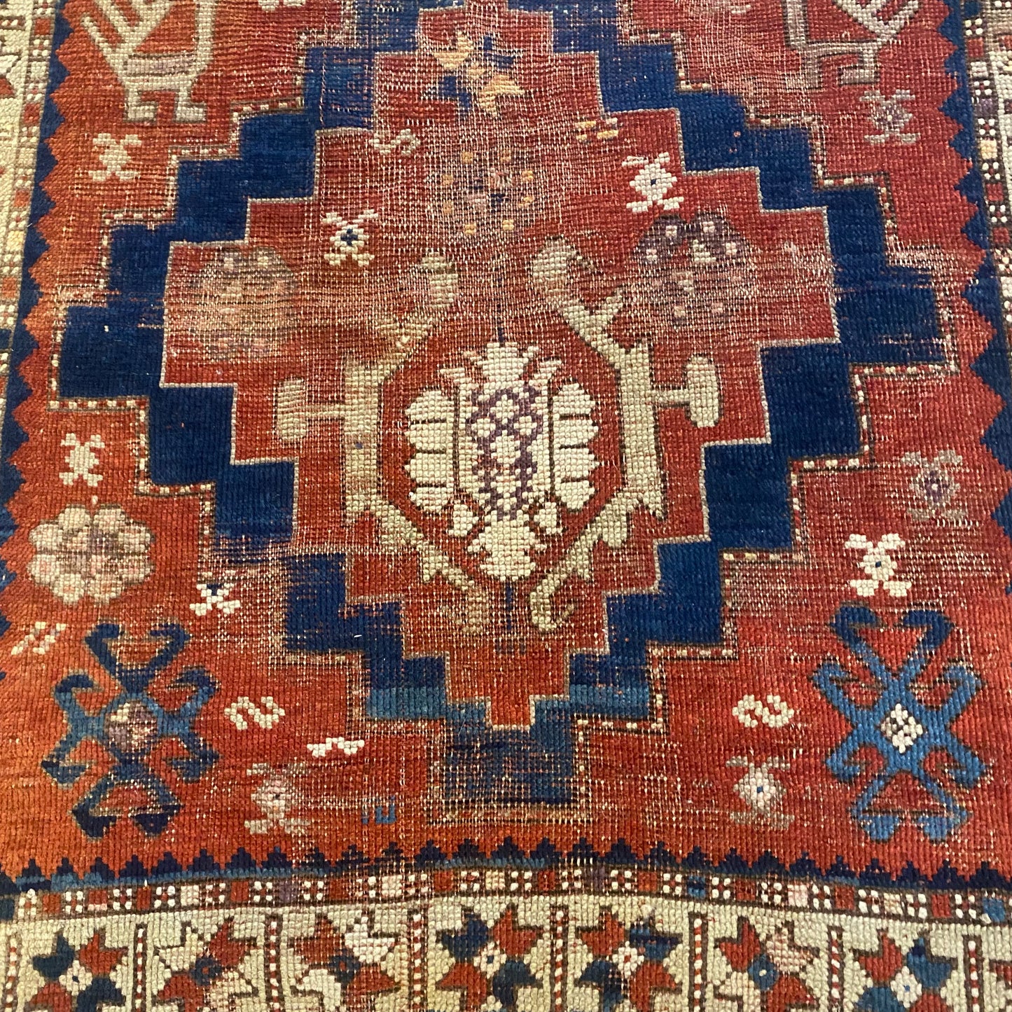 Antique Rug, 3' x 3' 2 Red
