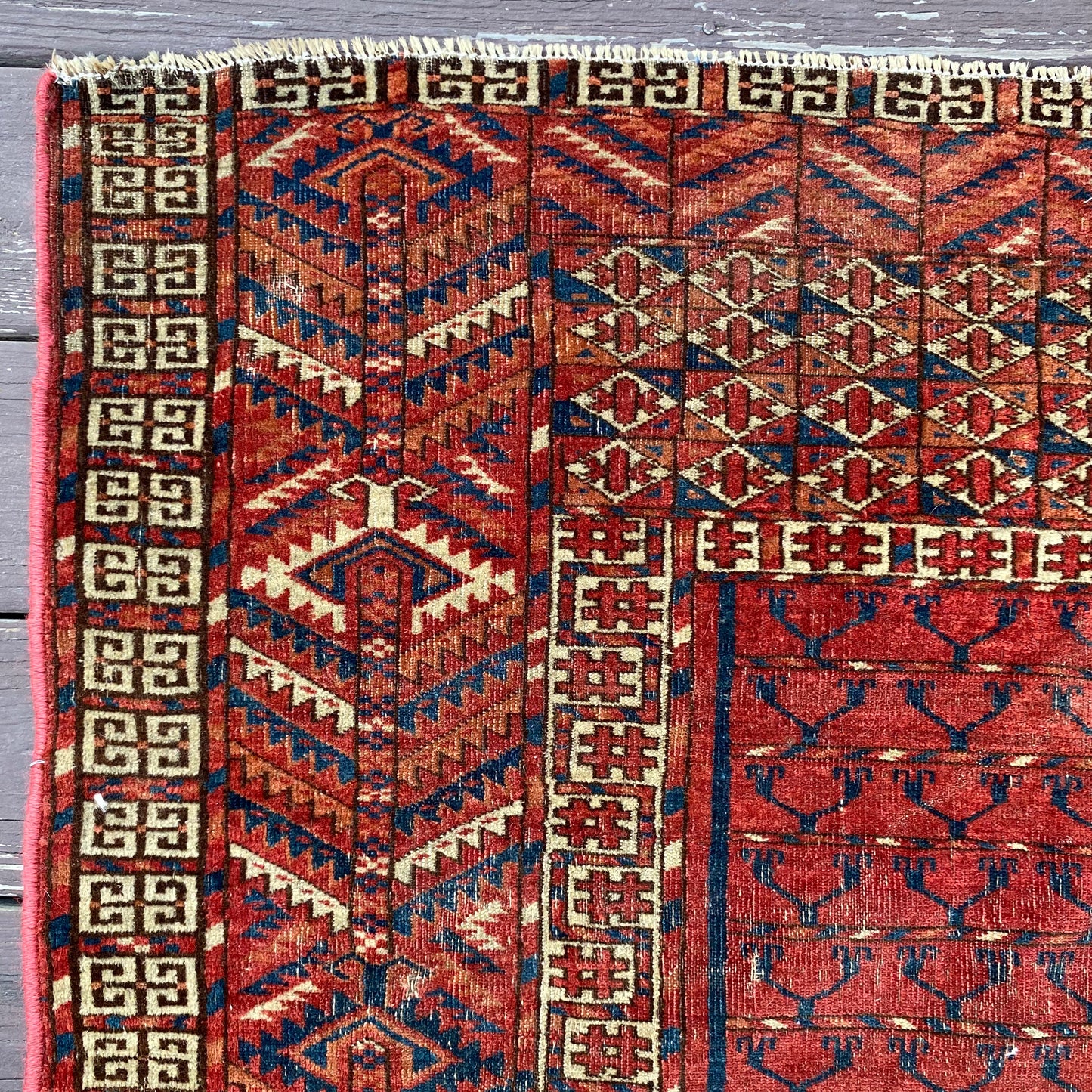 Antique Rug, 4' 1 x 4' 3 Red Orange