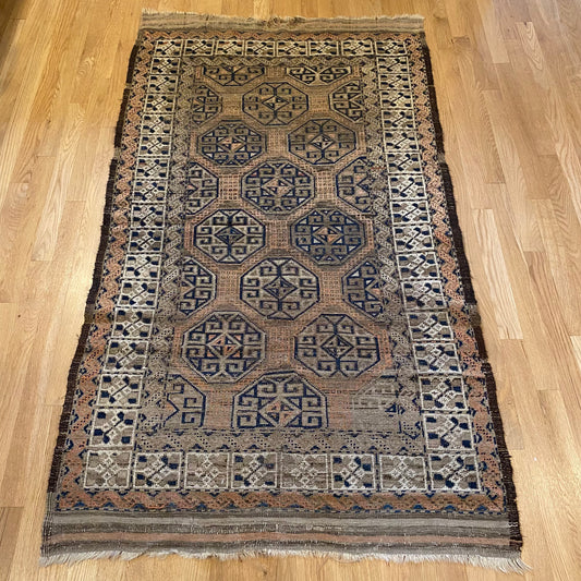 Antique Rug, 3' 4 x 5' 11 Brown Baluch