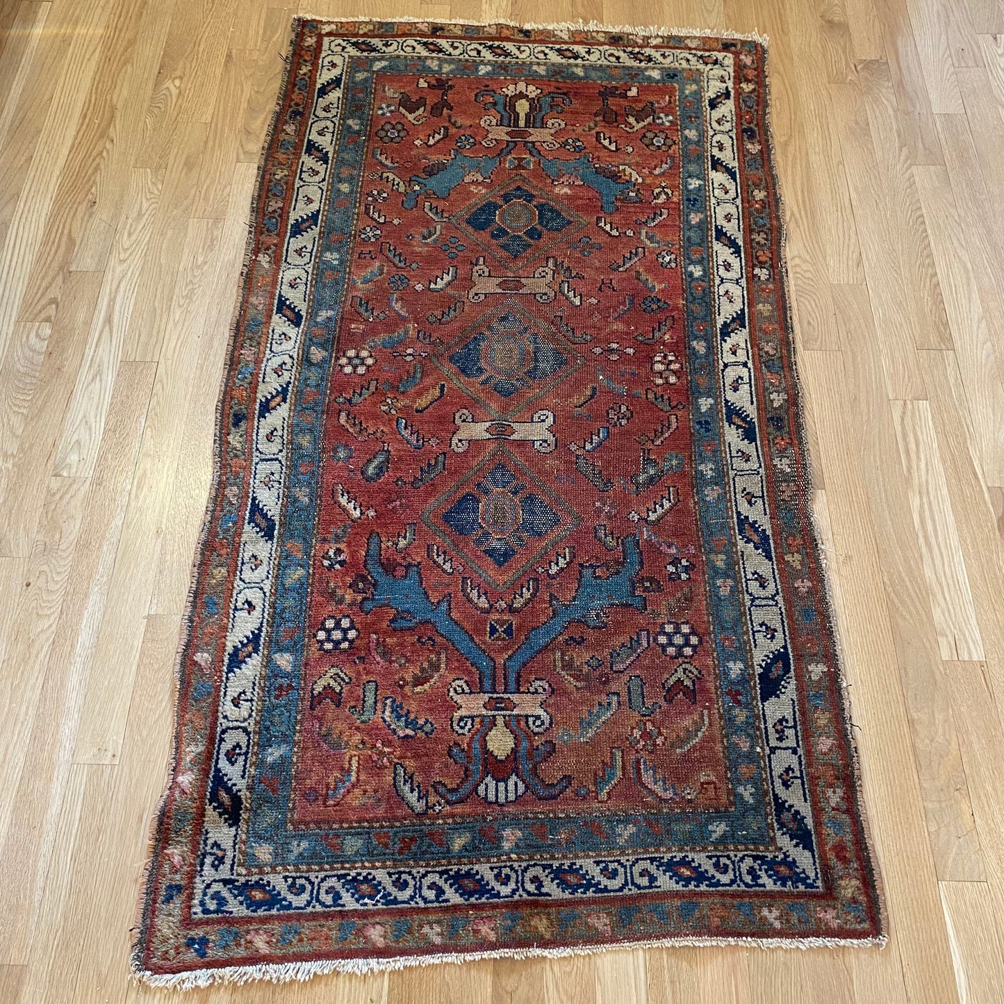 Antique Rug, 2' 11 x 5' 5 Dark Pink