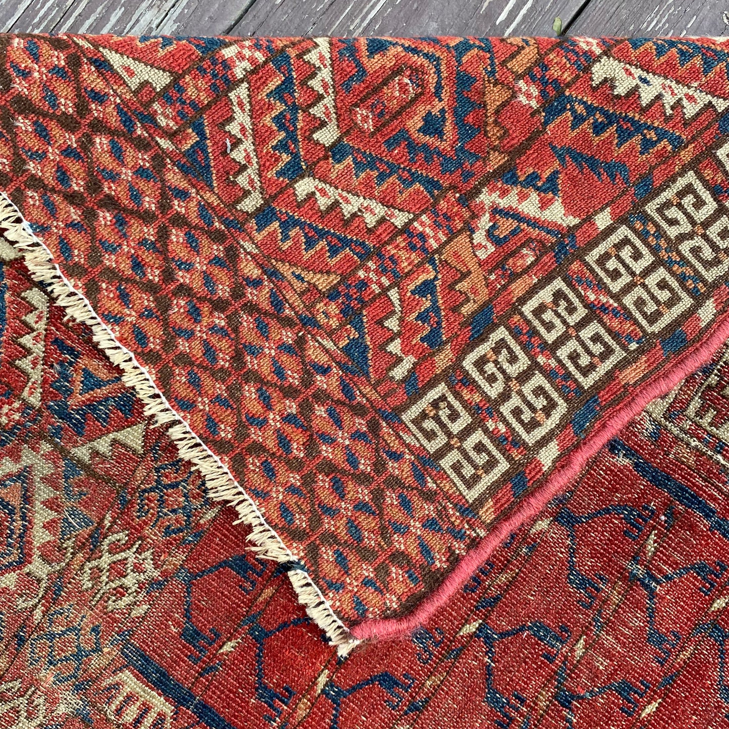 Antique Rug, 4' 1 x 4' 3 Red Orange