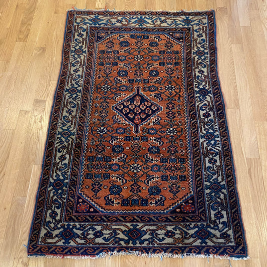 Vintage Rug, 2' 9 x 4' 3 Red Orange