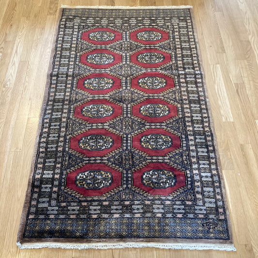 Vintage Rug, 3' x 5' 2 Red Bokhara
